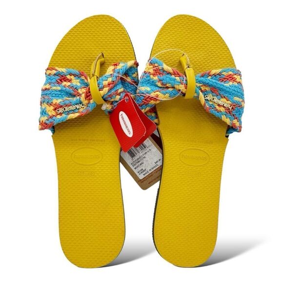 Havaianas Shoes - NWT's Havaianas You‎ St. Tropez Mesh Turquoise and Mustard Flip Flops US 9/10